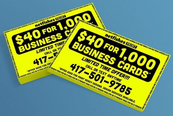 1,000 Business Cards for $40 with FREE Shipping from netfishes in Carthage, MO printing services.