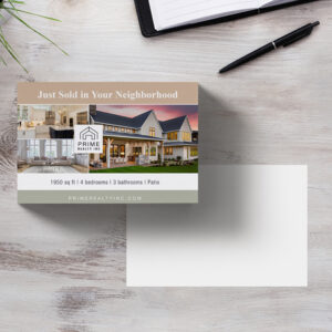 A sample Post Card that says "Just sold in your neighboorhood. 1950 sq ft | 4 bedroom..." to showcase print services in Carthage, MO by netfishes.